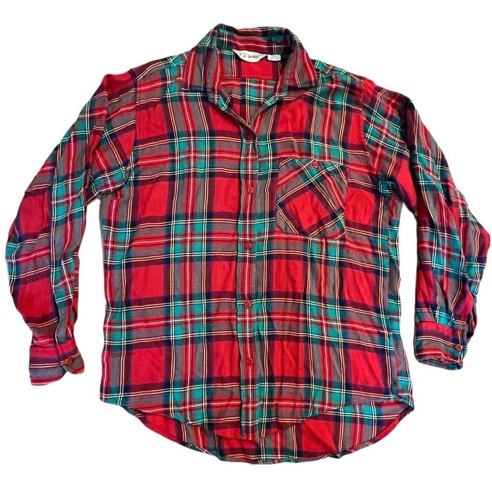 VTG EZ Spirit Plaid Flannel Shirt Womens Small Red Green Grunge 90s Button Up‎